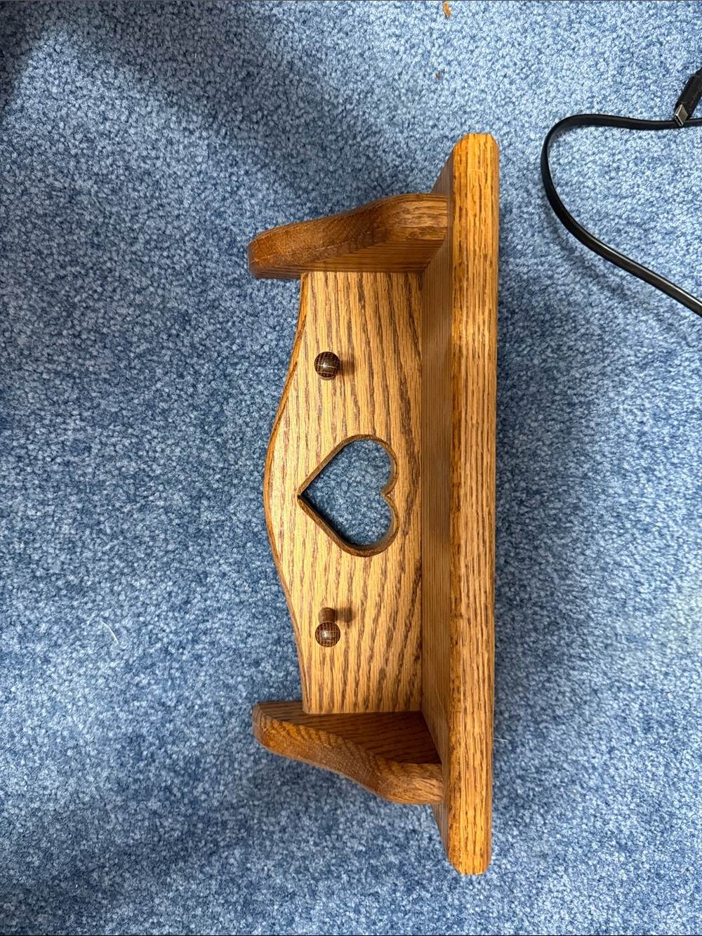 Hand Crafted Oak-Finish Wall Shelf with Heart Cutout - Brown
